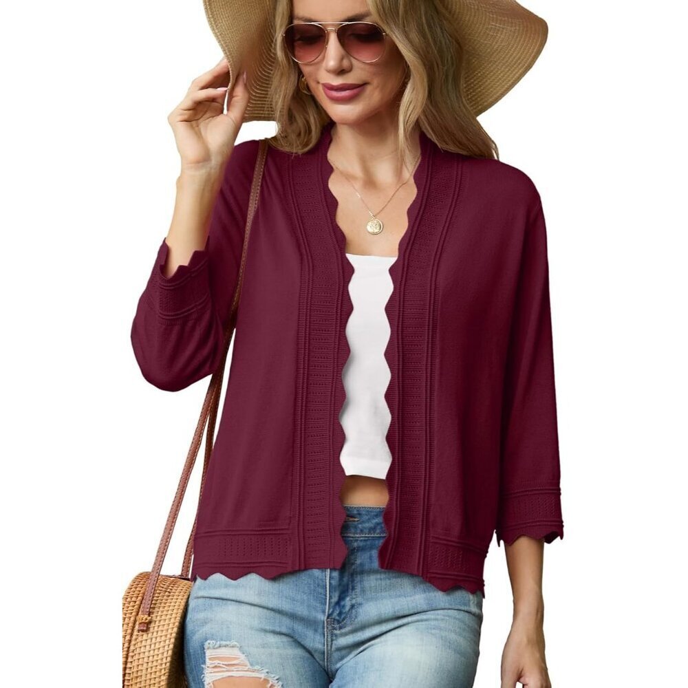 Women's Lightweight Knit Cropped Cardigan 3/4 Sleeves Summer Casual